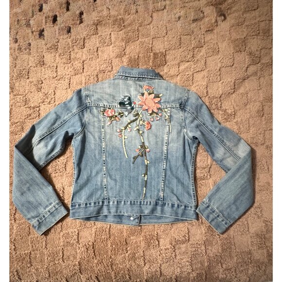 Fylo Y2K 2000s Embroidered Floral Denim Jean Jacket Boho Chic S - Picture 4 of 11